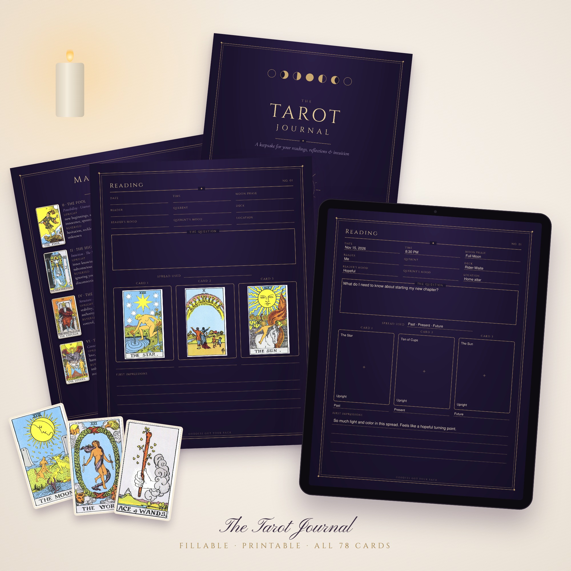 The Tarot Journal: Fillable & Printable Tarot Reading Journal with All 78 Cards